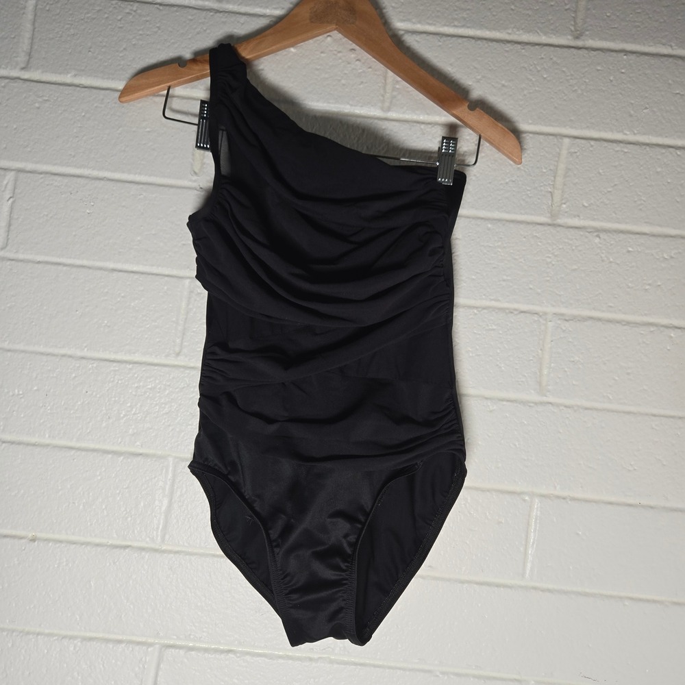 Miraclesuit‎ One Shoulder One Piece Swim 8 Ruched Mesh Slimming Classic